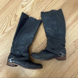 UGG Channing 3184 Black Leather Knee High Zipper Riding Boots - Size 6